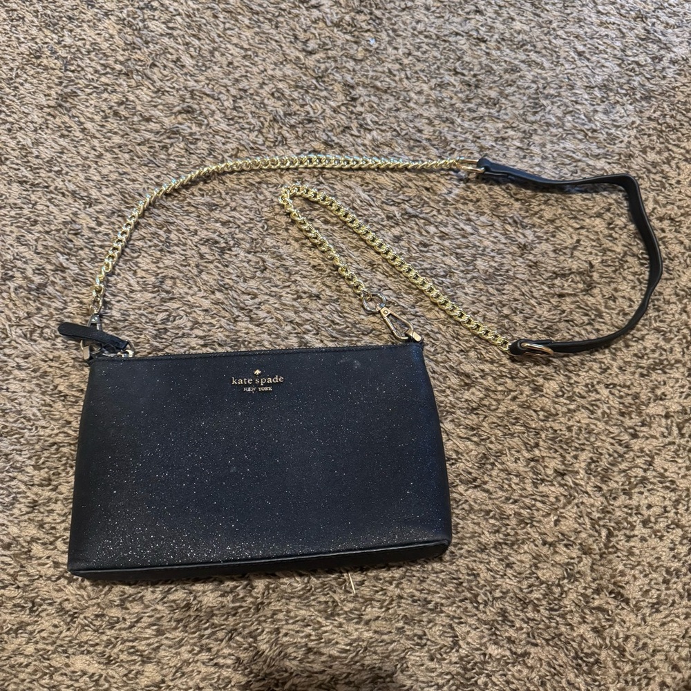 Kate Spade Glitter Black Crossbody Bag with Gold Chain